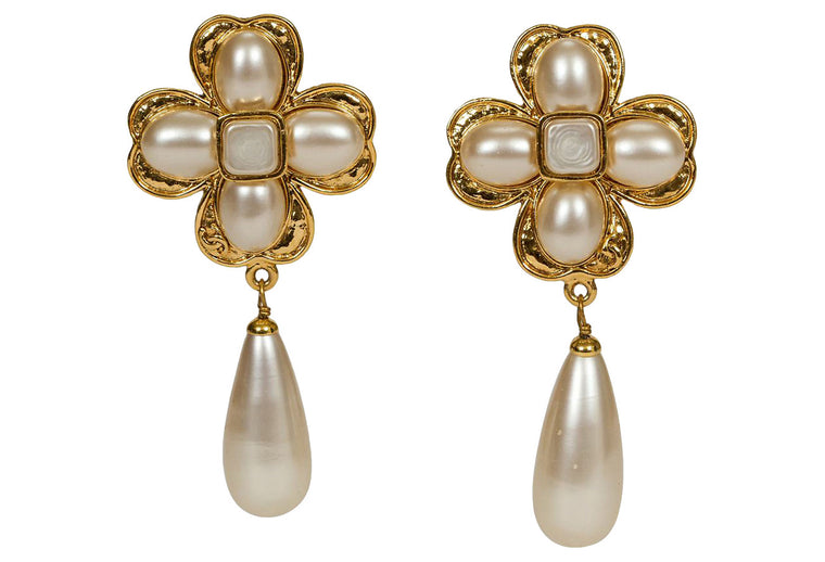 Chanel Clover Flower Pearl Earrings