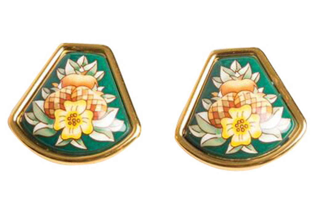 Hermès Green Bouquet Enamel Earrings