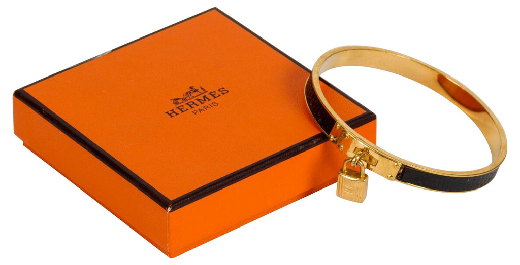 Hermès Black Lizard Cadena Bangle