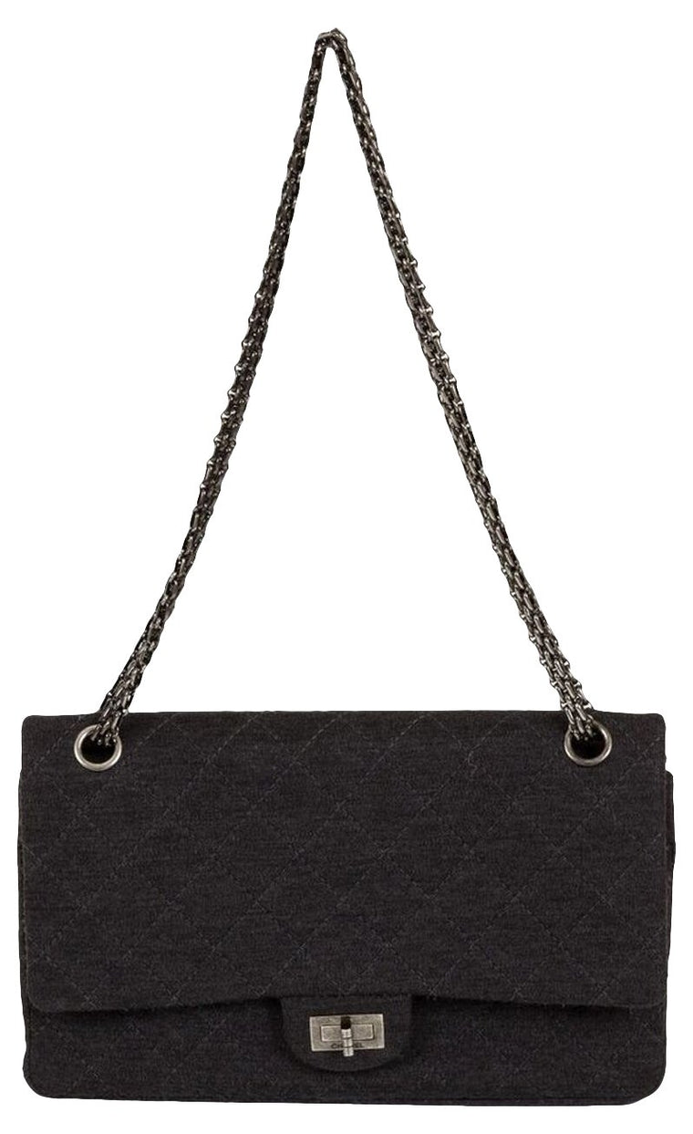 Chanel Gray Jersey Double Flap Bag