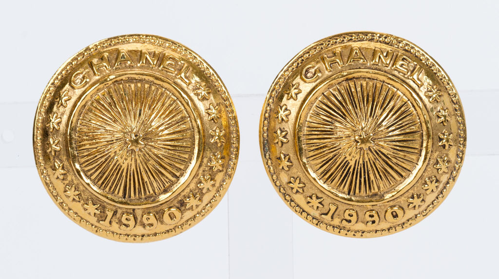 Chanel Gold Shield Clip Earrings