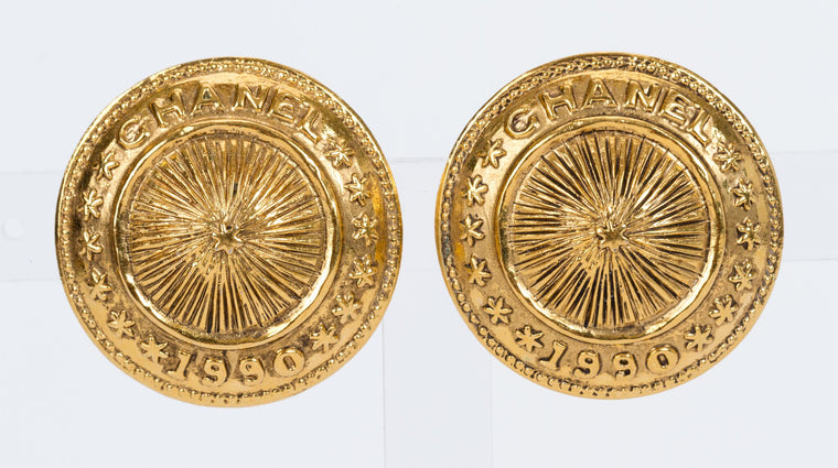 Chanel Gold Shield Clip Earrings