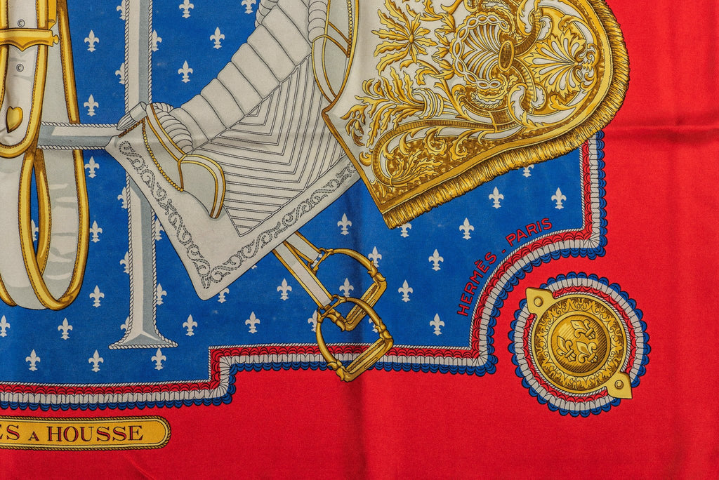 Hermès Red Silk Selles a Housse Scarf
