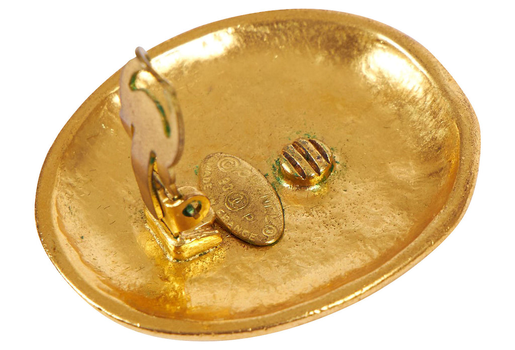 Chanel Oval Embossed Earrings