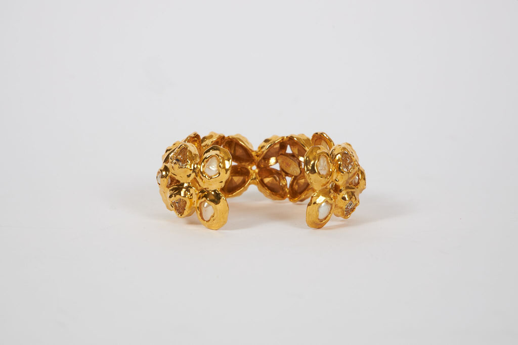 Chanel Textured Gold & Faux-Pearl Cuff