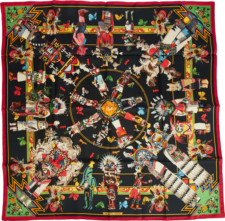 Hermès Black Silk Kachinas Scarf