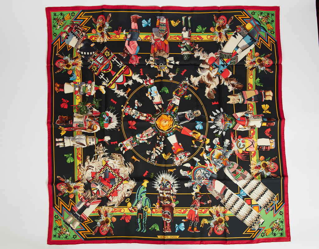 Hermès Black Silk Kachinas Scarf