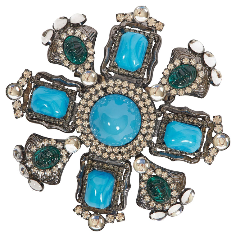 Vrba Large Turquoise Maltese Cross Pin