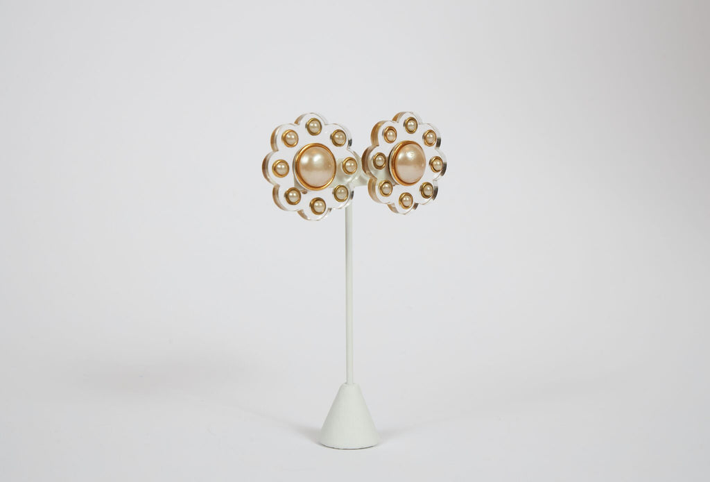 Chanel Rare Lucite Pearl Flower Earrings