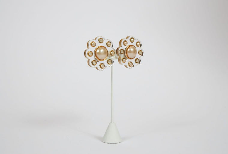 Chanel Rare Lucite Pearl Flower Earrings