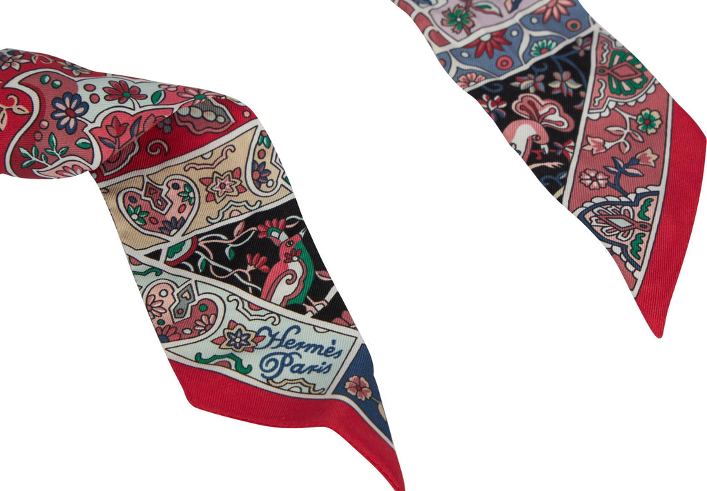 Hermès Red Paisley Silk Twilly Scarf