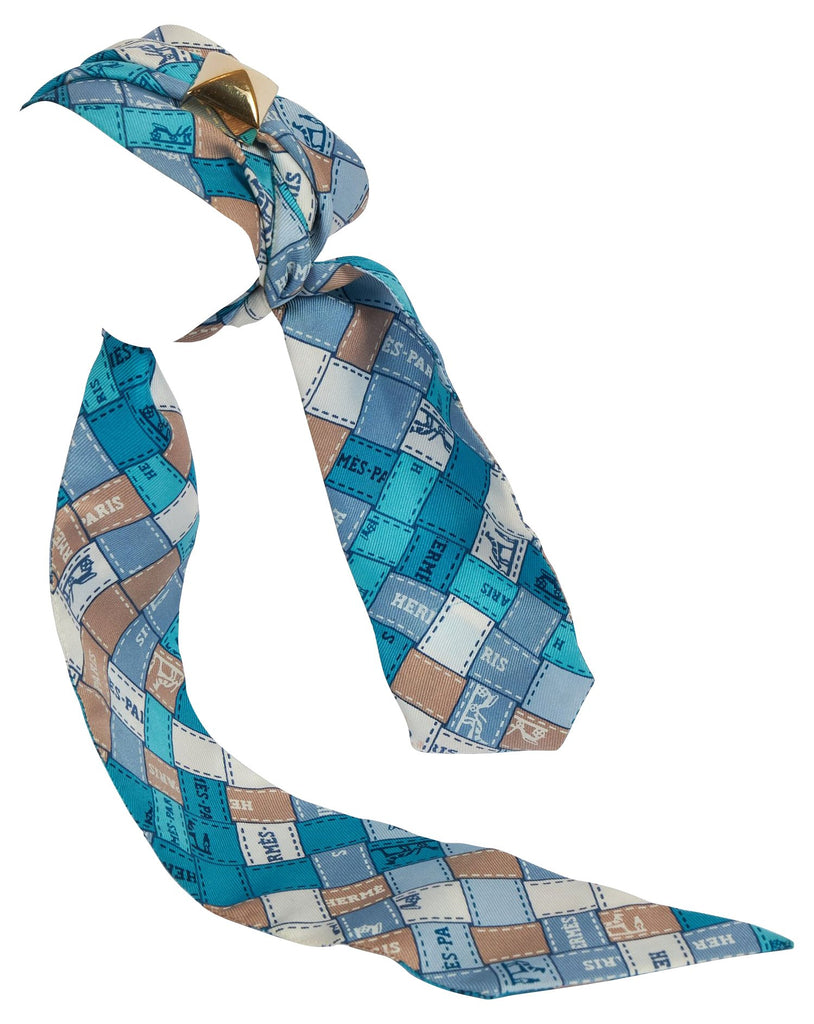 Hermès Blue Ribbons Silk Twilly Scarf