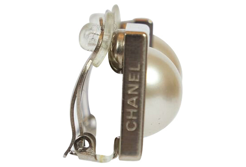 Chanel Silver & Pearl Square Earrings