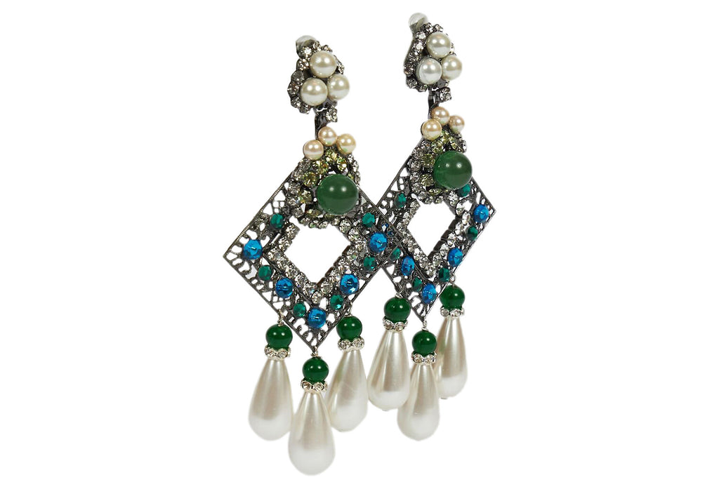 Vrba Emerald & Pearl Chandelier Earrings