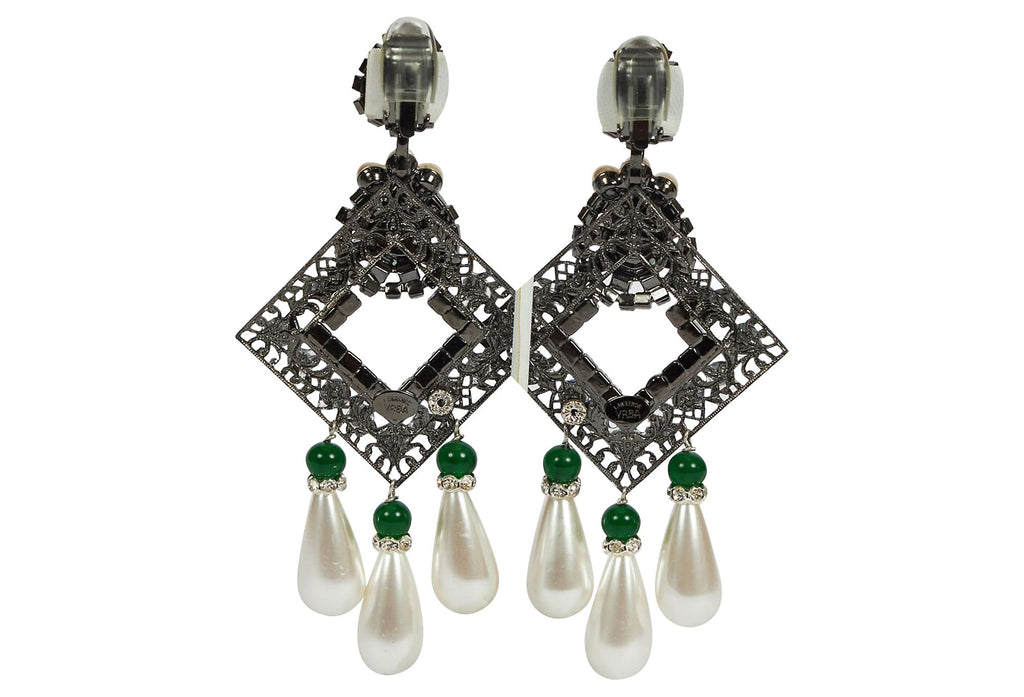 Vrba Emerald & Pearl Chandelier Earrings