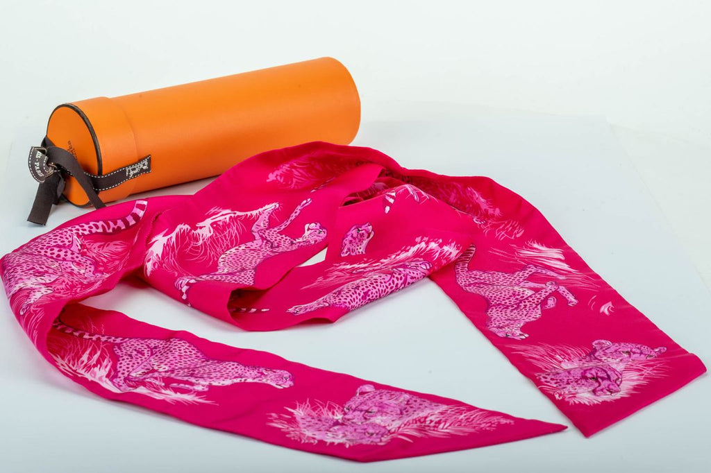 Hermes Guepards Fuchsia Thin Maxi Twilly