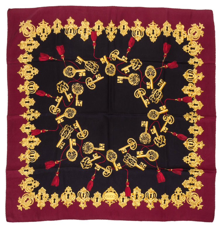 Gucci Burgundy Silk Twill Key Scarf