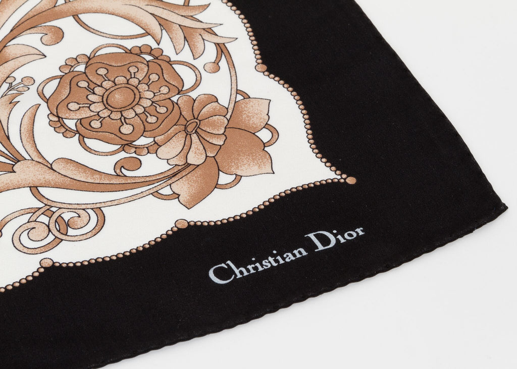 Dior Black Silk Flower Bouquet Scarf