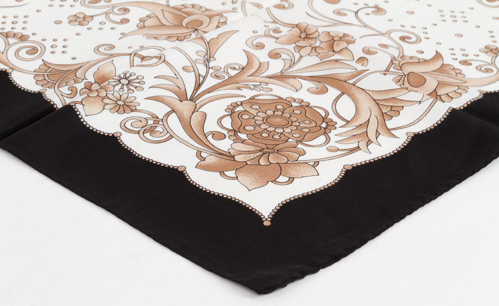 Dior Black Silk Flower Bouquet Scarf