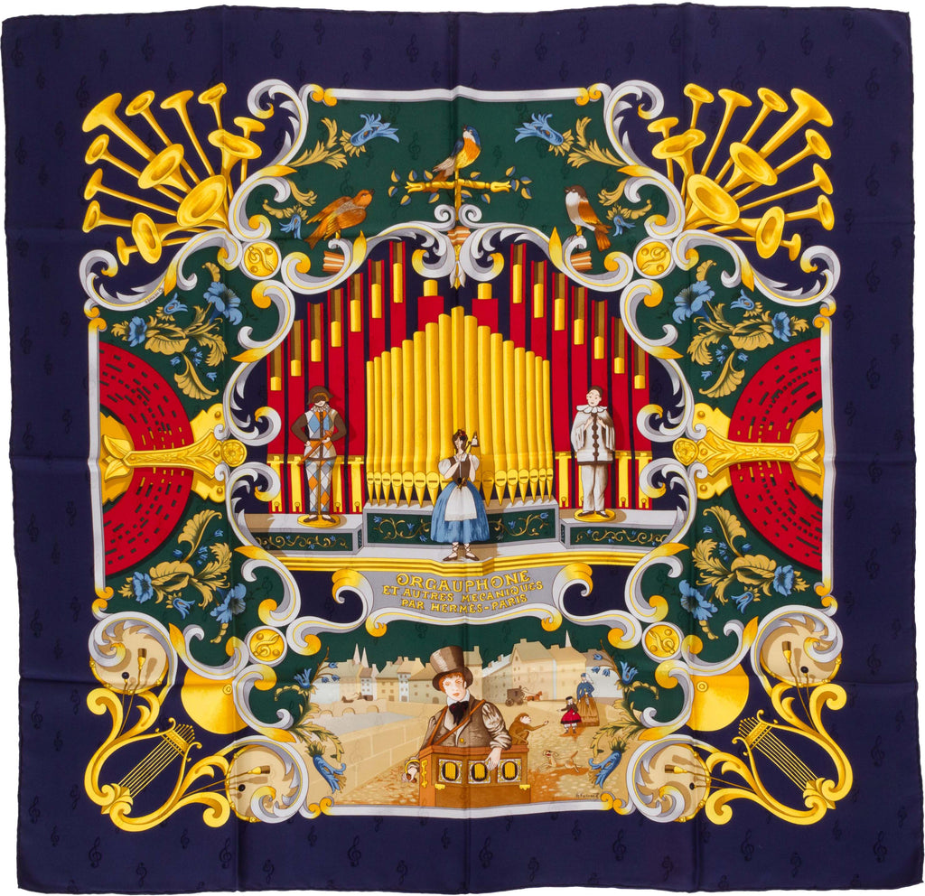 Hermès "Orgauphone" Blue Silk Scarf