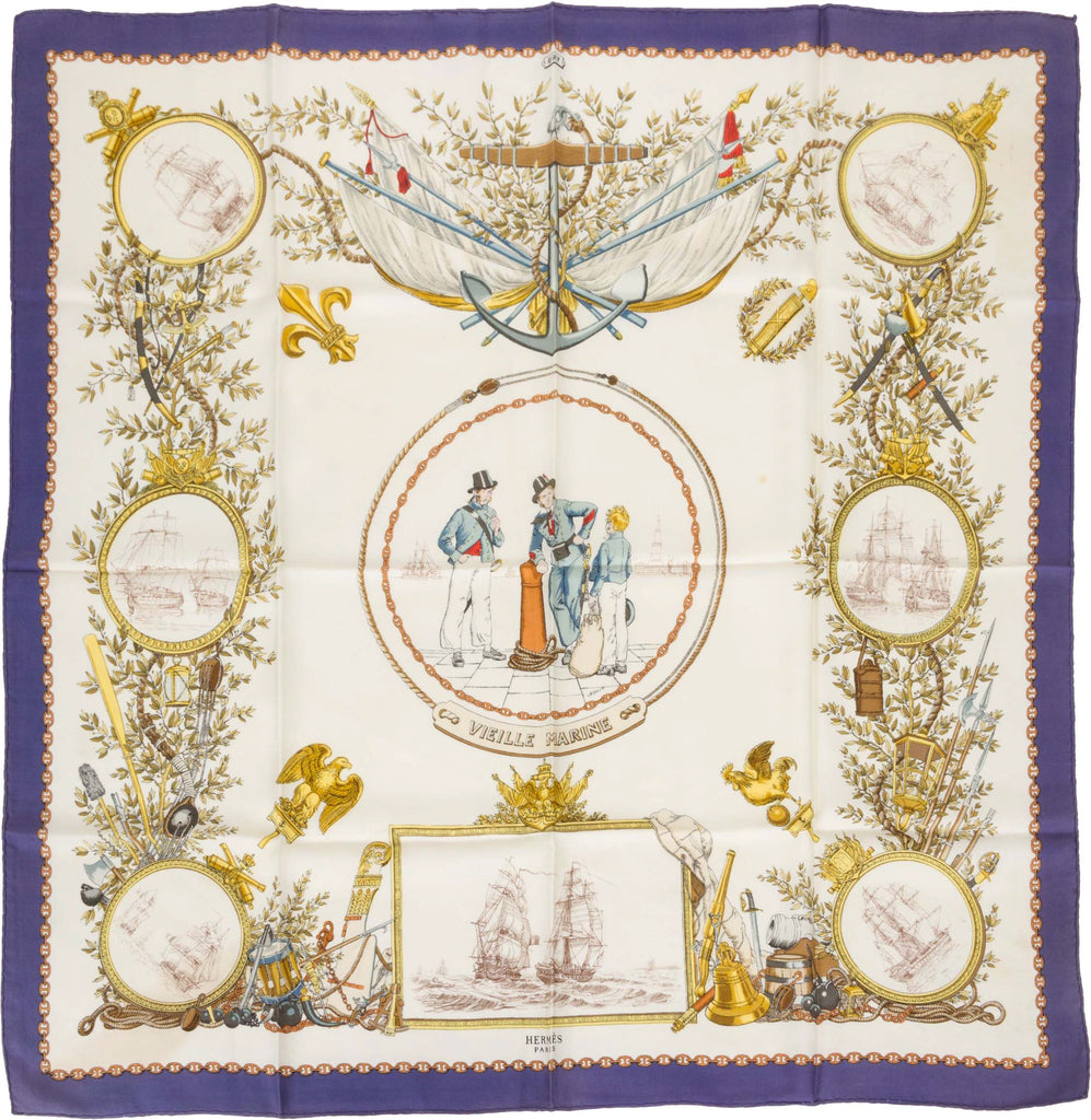 Hermès Blue Vieille Marine Silk Scarf