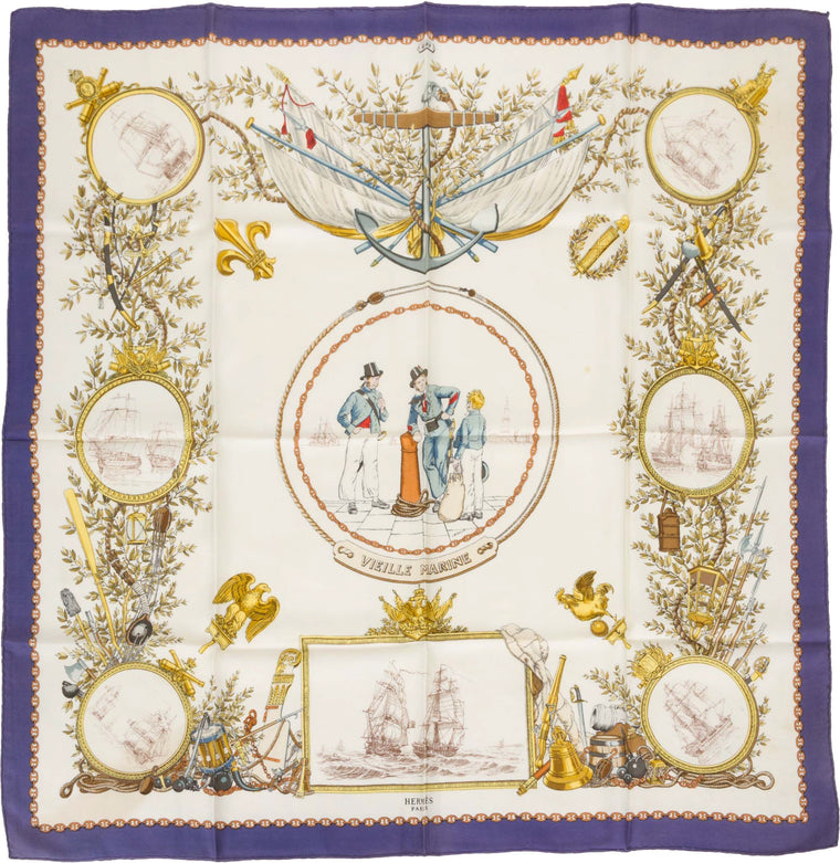 Hermès Blue Vieille Marine Silk Scarf
