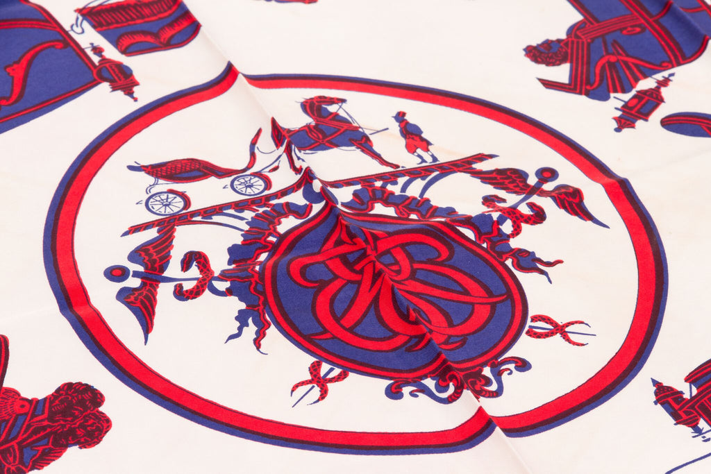 Hermes Vintage Red Carrosse Silk Scarf