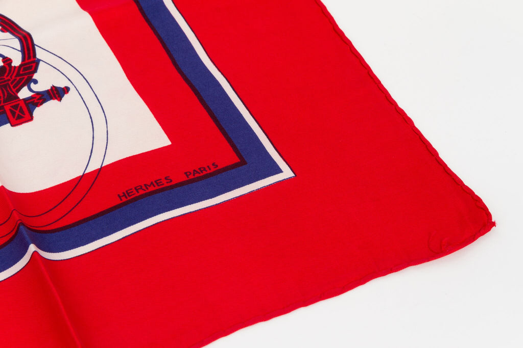 Hermes Vintage Red Carrosse Silk Scarf