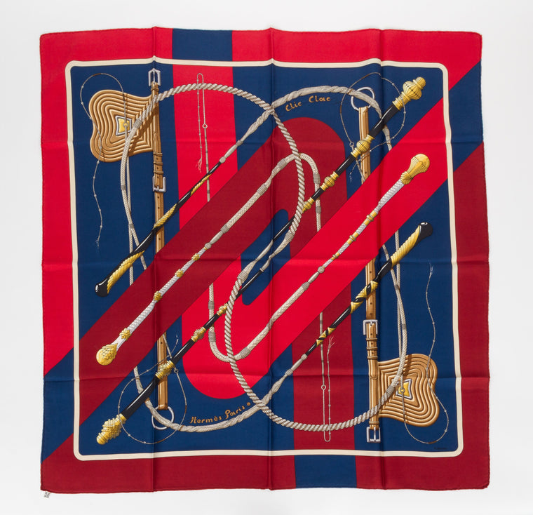 Hermès Clic Clac Red Blue Silk Scarf
