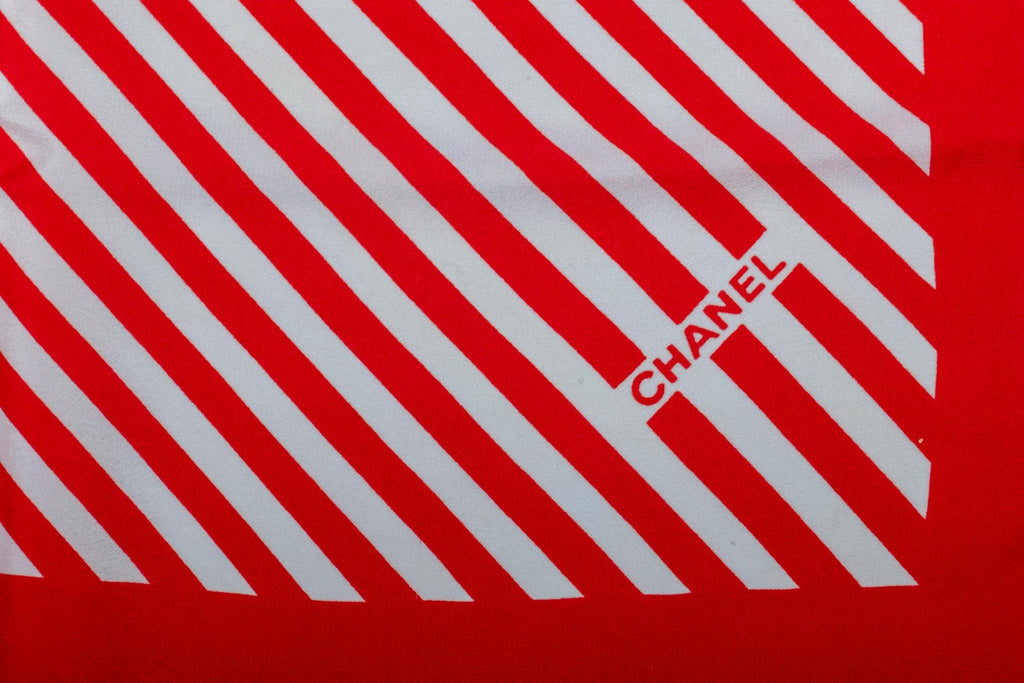Chanel Red & White Logo Silk Scarf