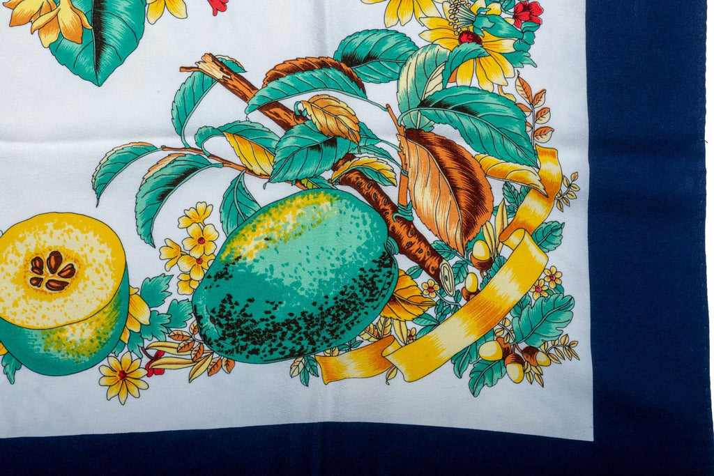 Gucci Floral & Fruits Navy  Silk Scarf