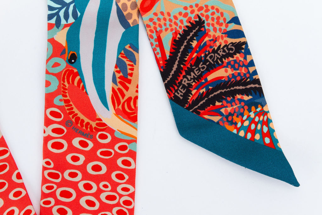 Hermes African Print Orange Silk Twilly