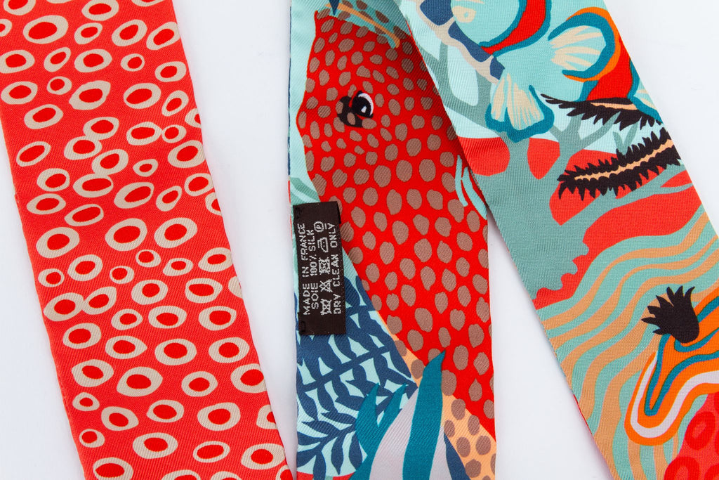 Hermes African Print Orange Silk Twilly