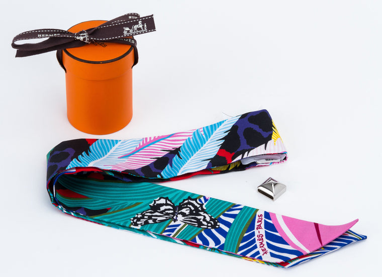Hermès Feathers Silk Twilly Scarf