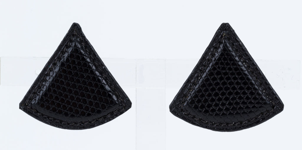Hermes Black Lizard Triangle Earrings