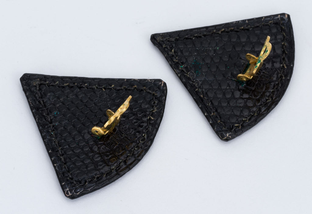 Hermes Black Lizard Triangle Earrings