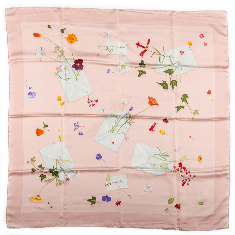Hermès Pink Letters Flowers Silk Scarf