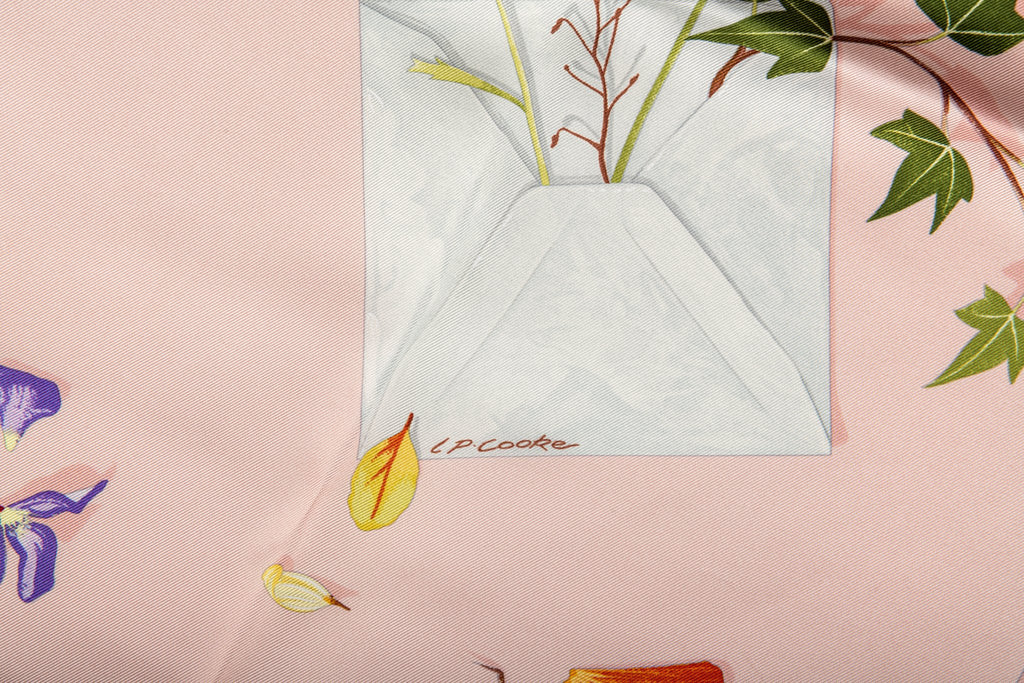 Hermès Pink Letters Flowers Silk Scarf