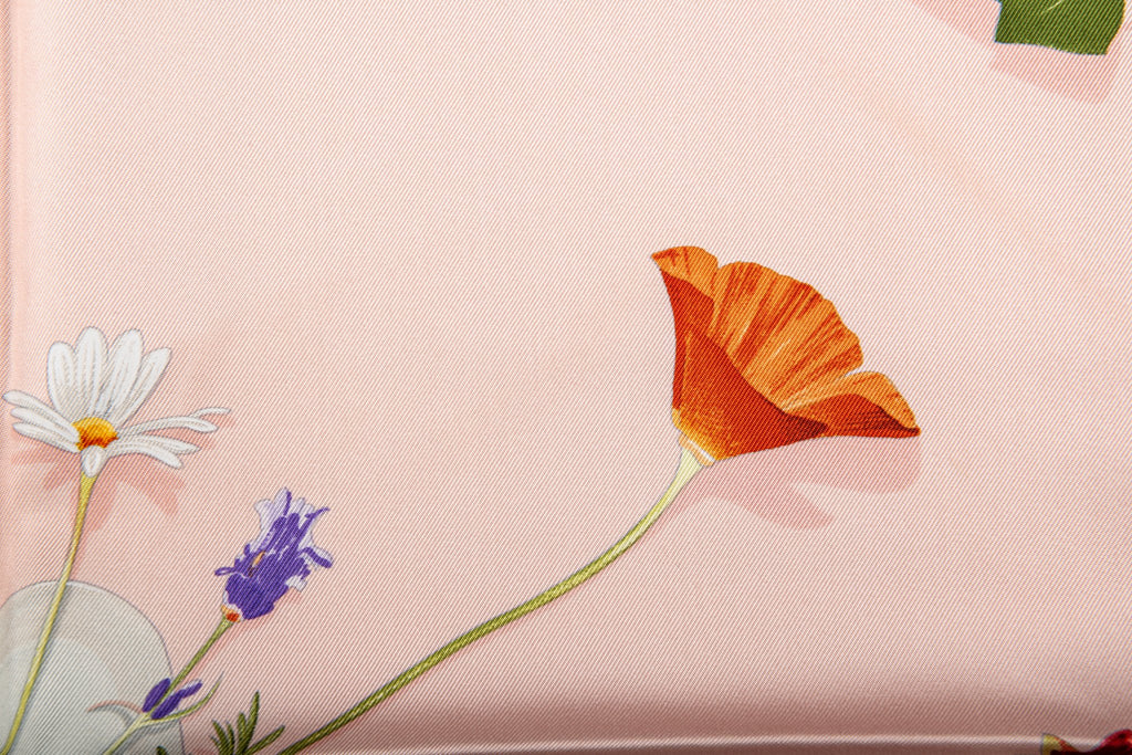Hermès Pink Letters Flowers Silk Scarf