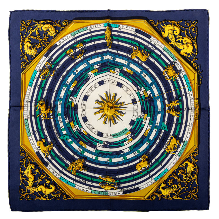 Hermès Navy Astrologie Silk Twill Scarf