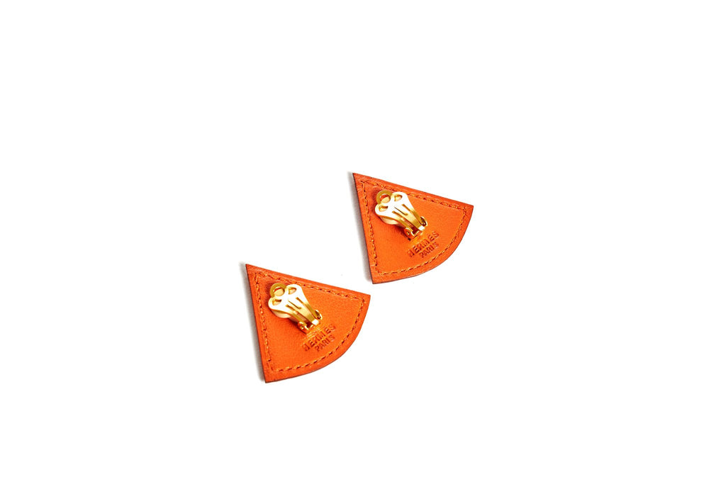 Hermès Orange Swift Triangular Earrings