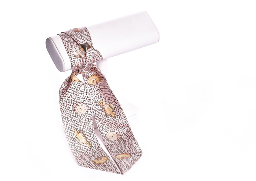 Hermès Grey Mosaic Shells Silk Twilly