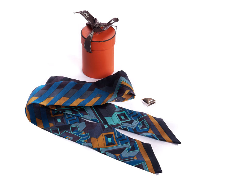 Hermès Black/Grey & Blue Twilly Scarf