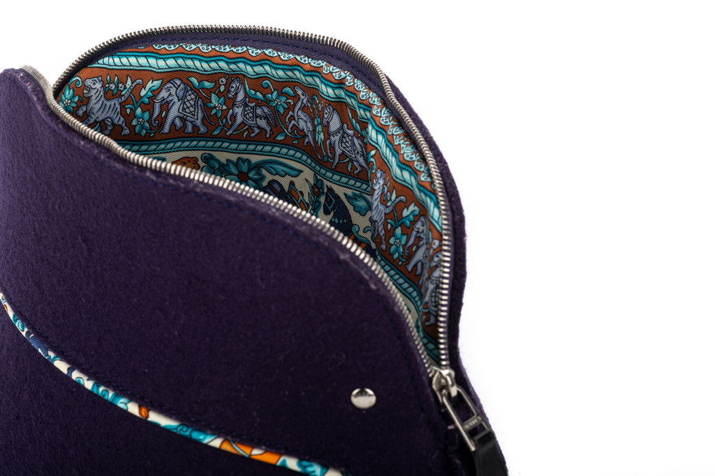 Hermes Blue Felt Bolide Silk Interior