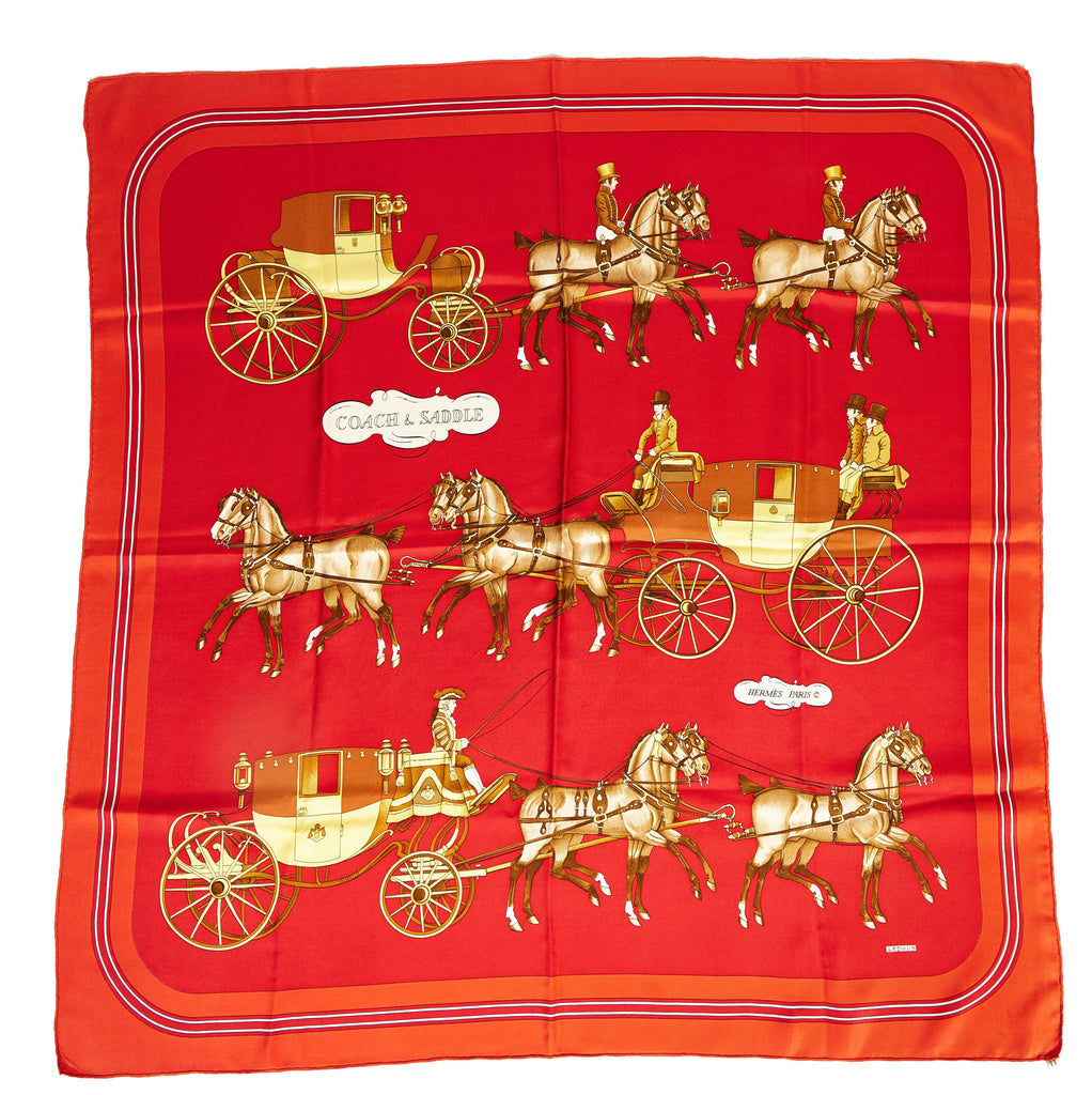 Herms Coach & Saddle Red Silk Scarf
