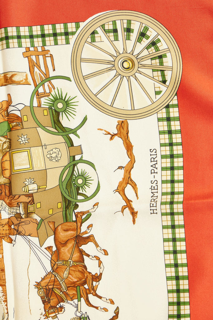 Hermès L'Hiver en Poste Red Silk  Scarf