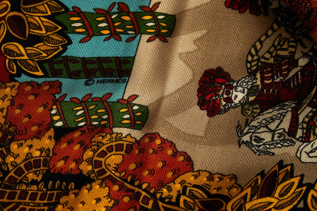 Hermès Paradis Du Roi Dark Red Shawl