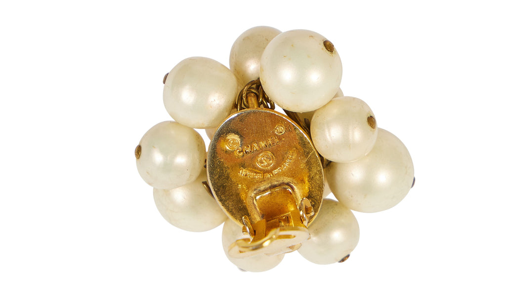 Chanel 70s Pearl Cluster Clip Earrings