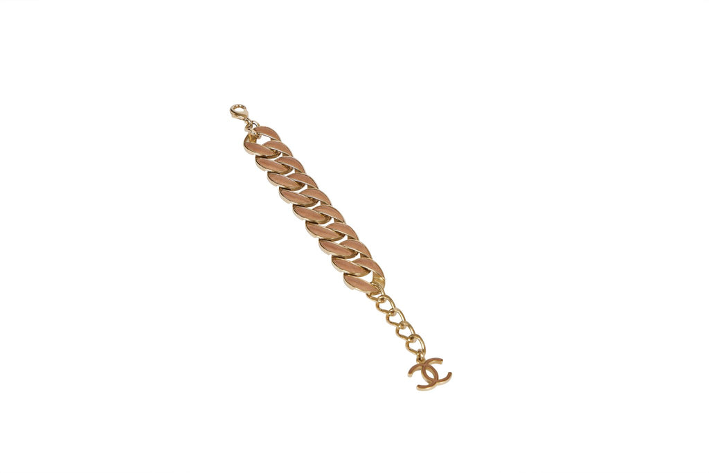 Chanel Beige Leather Chain Bracelet