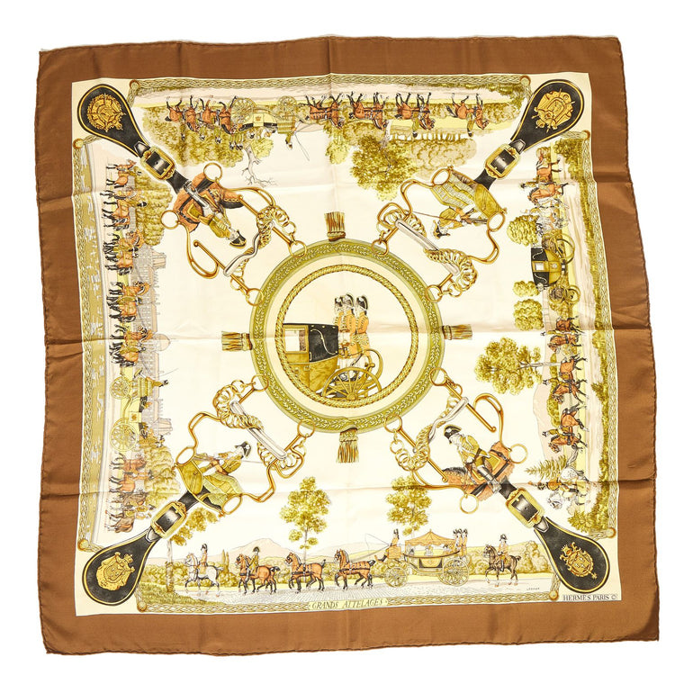 Hermes Brown Grande Attelage Silk Scarf